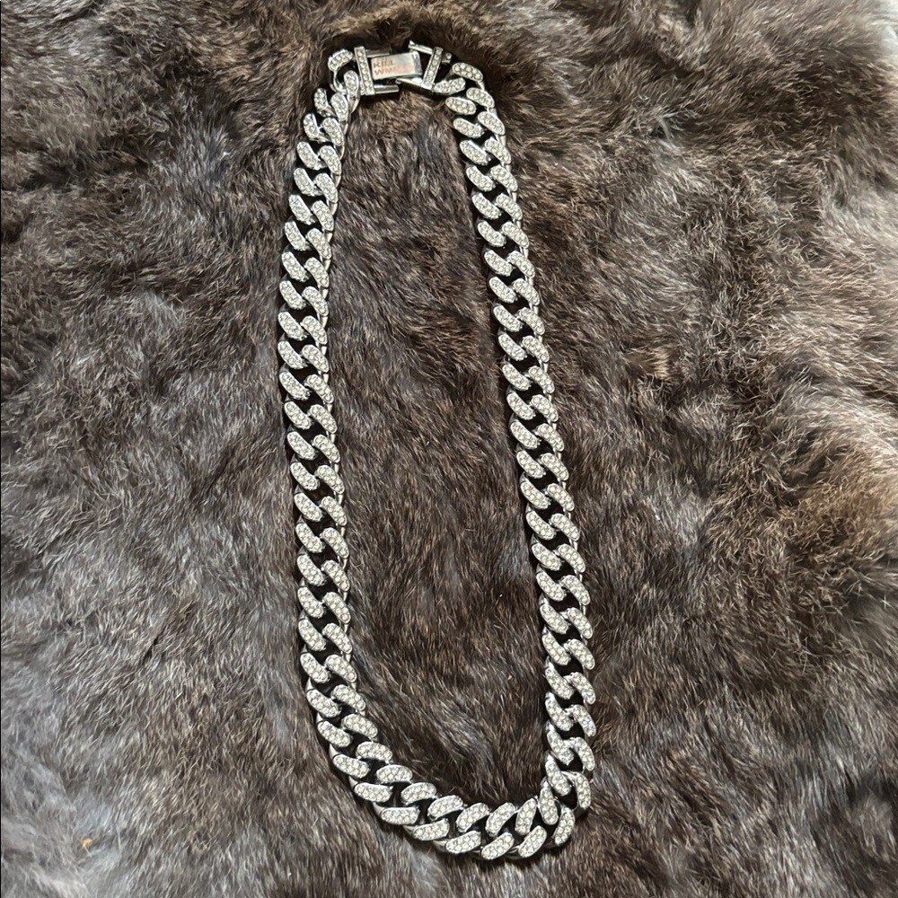 Diamond Silver Cuban Link Chain Necklace